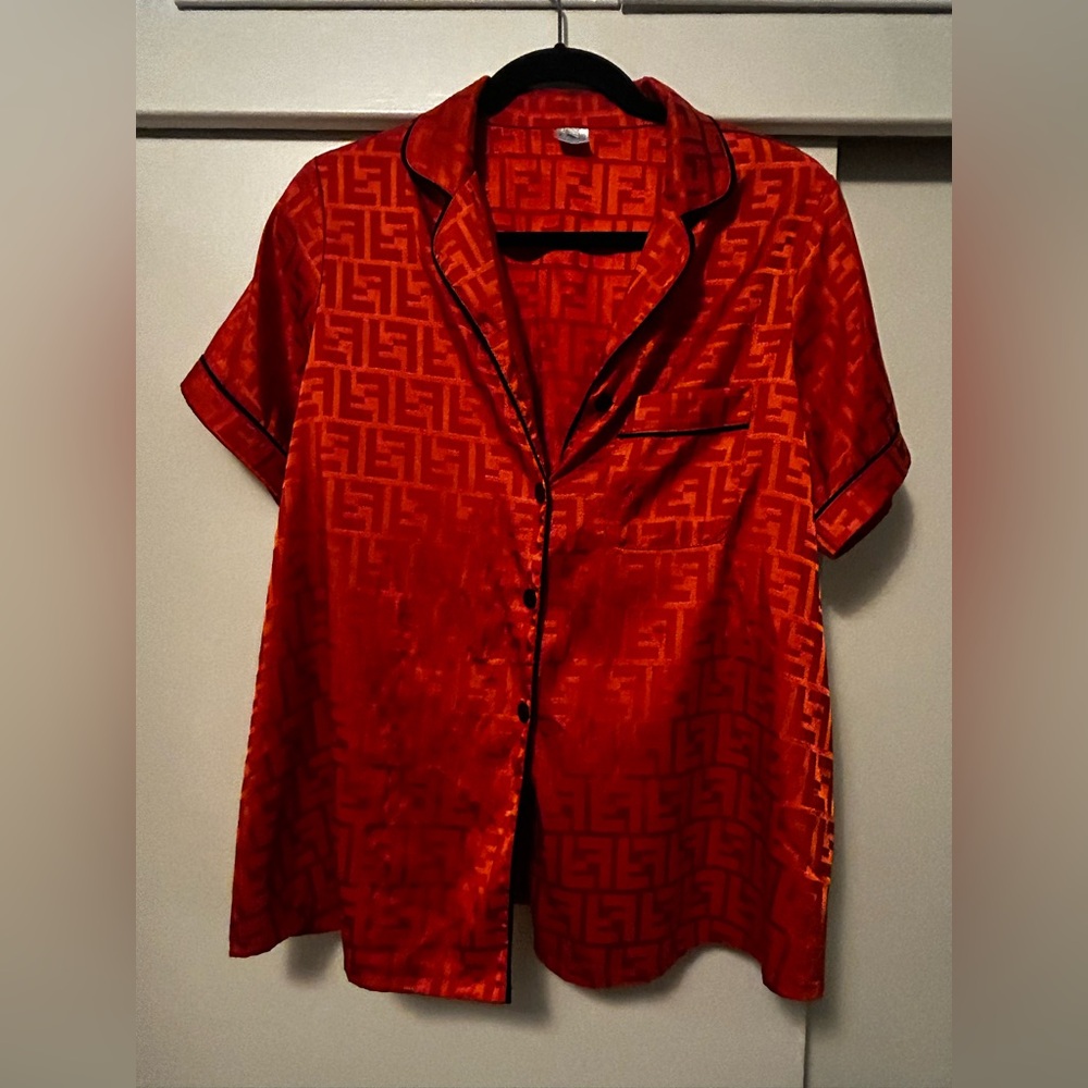Orange Satin Pajama Top